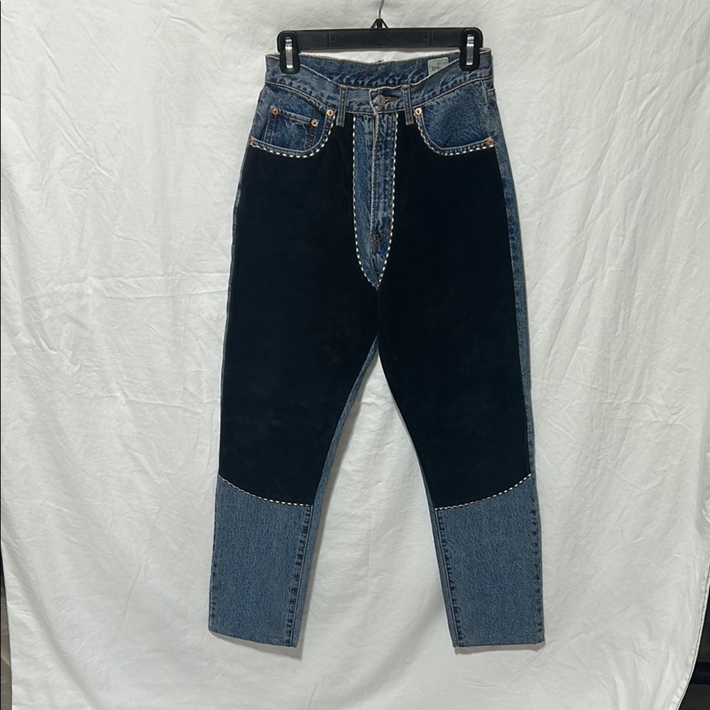 Et Vous Women's Straight Leg Suede Jeans - Blue and Black